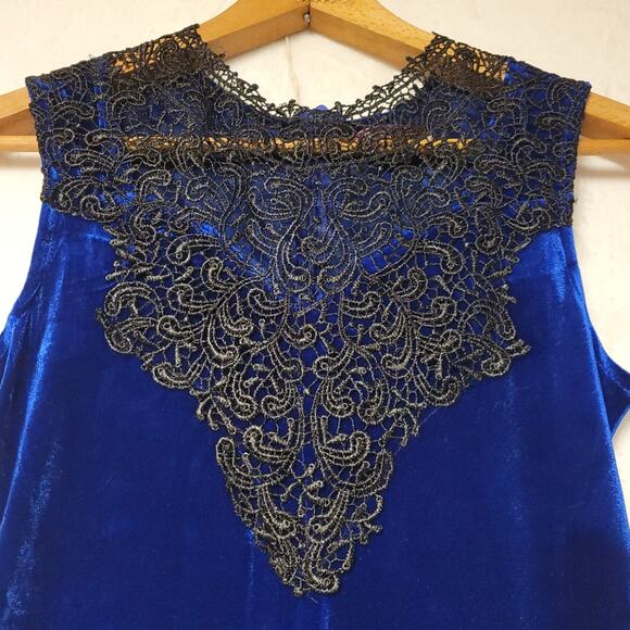 NWT Sapphire Blue Velvet & Black Lace Maxi Dress Whimsigoth Gothic Witchy - M‎ - Picture 2 of 8